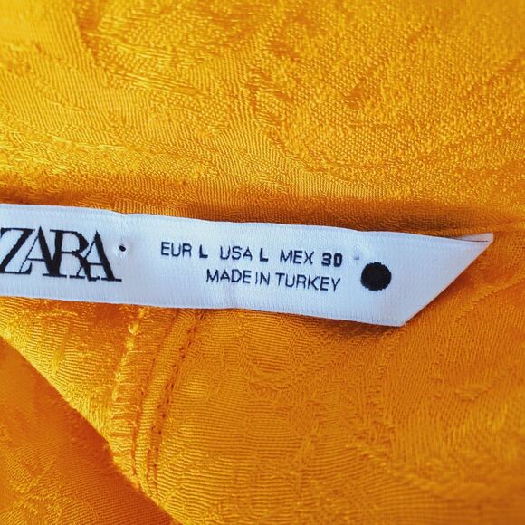 Zara Jumpsuit Womens Size Large Orange Yellow Jacquard Full Length Frayed Hem - Picture 9 of 11